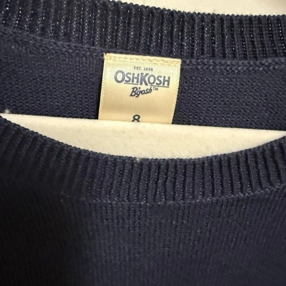 OshKosh‎ Girls Drop Waist Sweater Dress Chambray Polka Dots Blue Navy 8 NEW